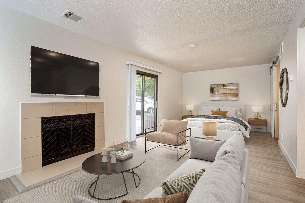 the preserve at ballantyne commons living room with fireplace and couch